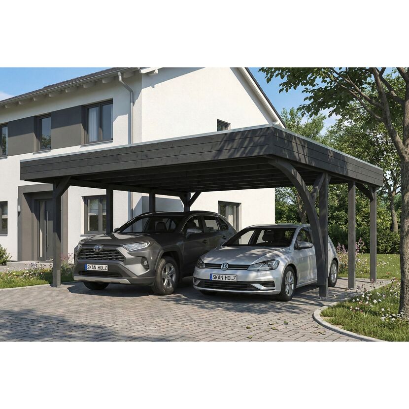 Einzelcarport 'Friesland' Set G schiefergrau 546 x 555 cm mit Einfahrtsbogen