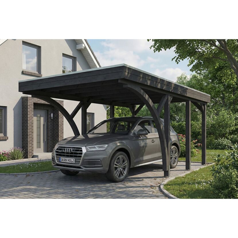 Einzelcarport 'Friesland' Set F anthrazit 320 x 555 cm mit zwei Einfahrtsbögen