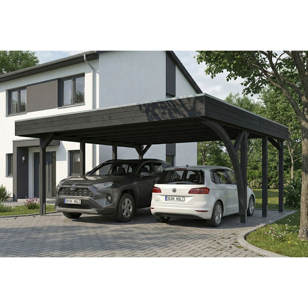 Einzelcarport 'Friesland' Set G anthrazit 546 x 555 cm mit Einfahrtsbogen