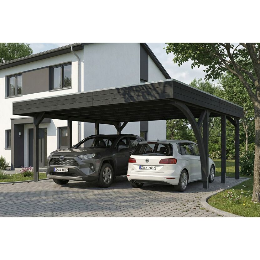 Einzelcarport 'Friesland' Set G anthrazit 546 x 555 cm mit Einfahrtsbogen