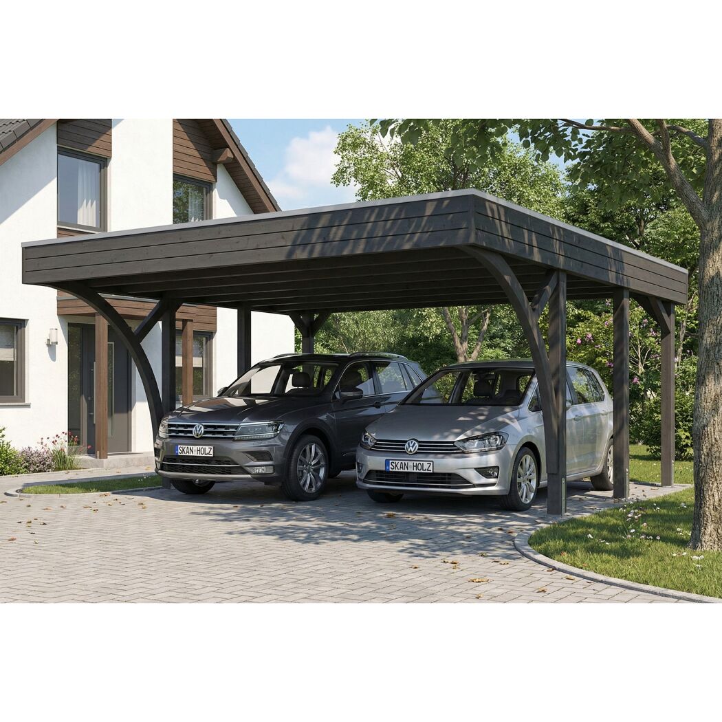 Einzelcarport 'Friesland' Set H schiefergrau 546 x 555 cm mit zwei Einfahrtsbögen