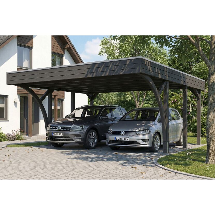 Einzelcarport 'Friesland' Set H schiefergrau 546 x 555 cm mit zwei Einfahrtsbögen