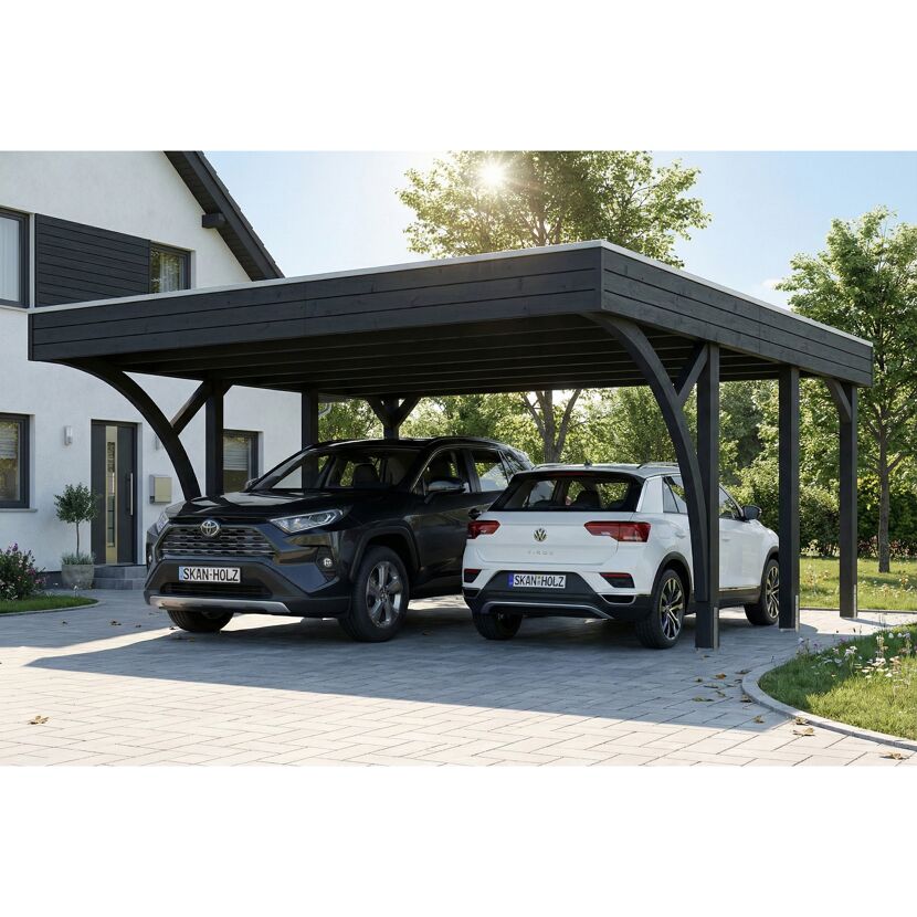 Einzelcarport 'Friesland' Set H anthrazit 546 x 555 cm mit zwei Einfahrtsbögen