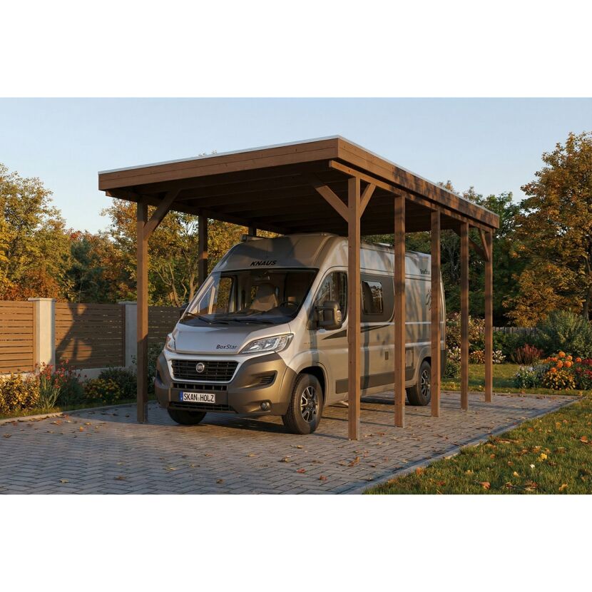 Caravan-Carport 'Friesland' nussbaumfarben 402 x 708 cm, mit Stahl-Dachplatten