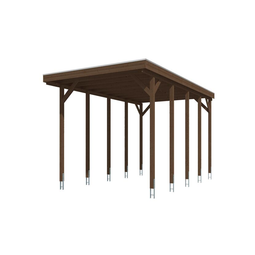 Caravan-Carport 'Friesland' nussbaumfarben 402 x 708 cm, mit Stahl-Dachplatten