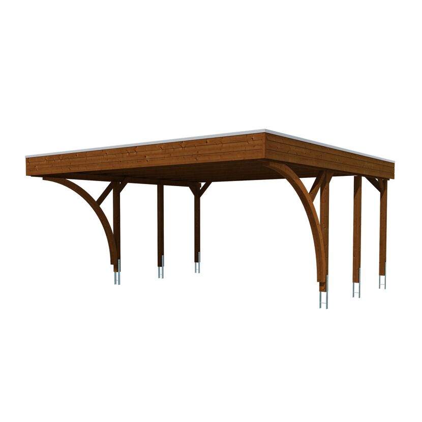 Einzelcarport 'Friesland' Set H nussbaumfarben 546 x 555 cm mit zwei Einfahrtsbögen