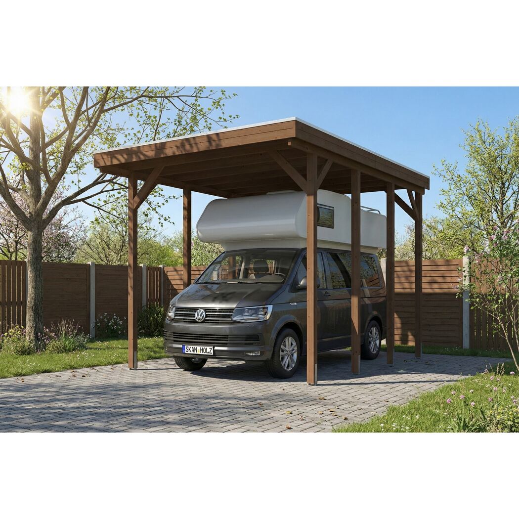Caravan-Carport 'Friesland' nussbaumfarben 402 x 555 cm mit Stahl-Dachplatten