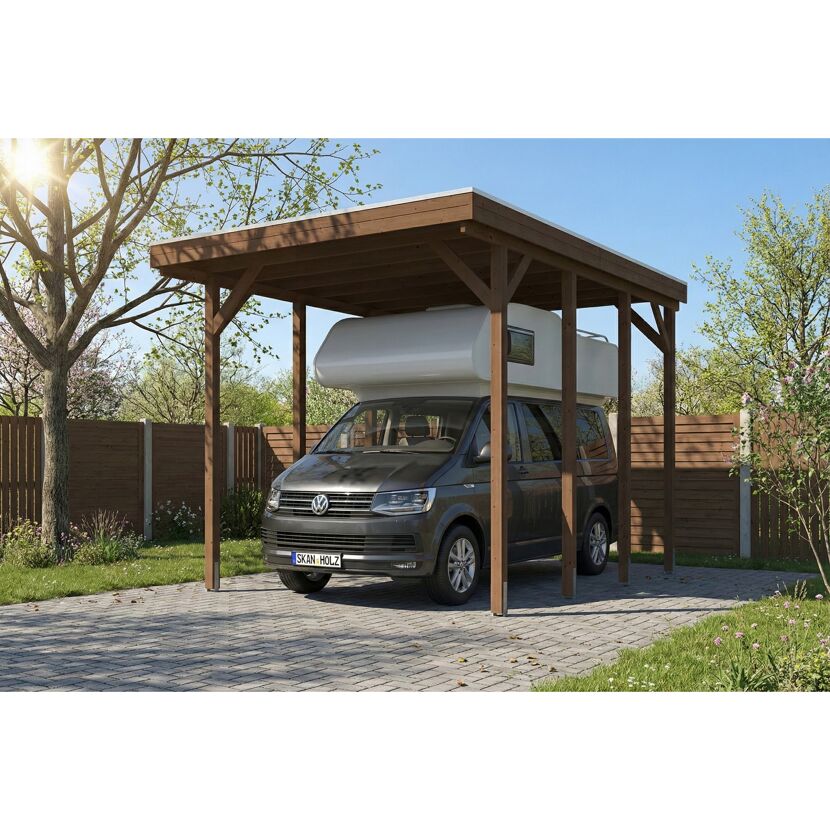 Caravan-Carport 'Friesland' nussbaumfarben 402 x 555 cm mit Stahl-Dachplatten