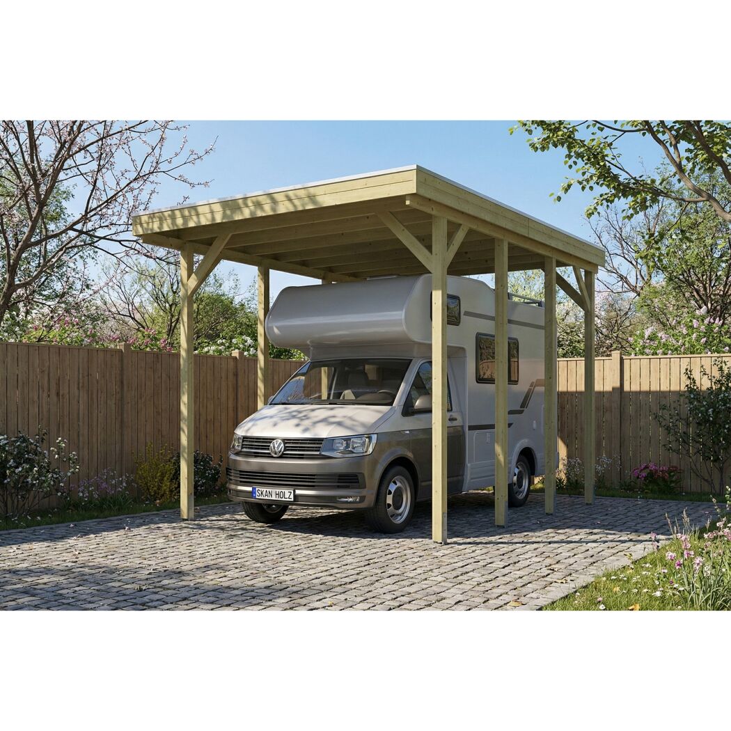 Caravan-Carport 'Friesland' grün imprägniert 402 x 555 cm, mit Stahl-Dachplatten
