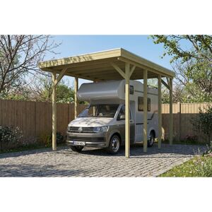 Caravan-Carport 'Friesland' grün imprägniert 402 x 555 cm, mit Stahl-Dachplatten