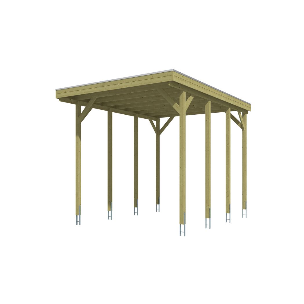 Caravan-Carport 'Friesland' grün imprägniert 402 x 555 cm, mit Stahl-Dachplatten