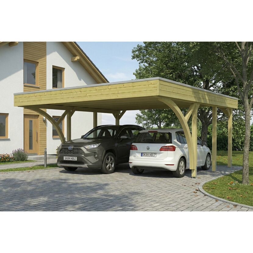 Einzelcarport 'Friesland' Set H grün imprägniert 546 x 555 cm mit zwei Einfahrtsbögen