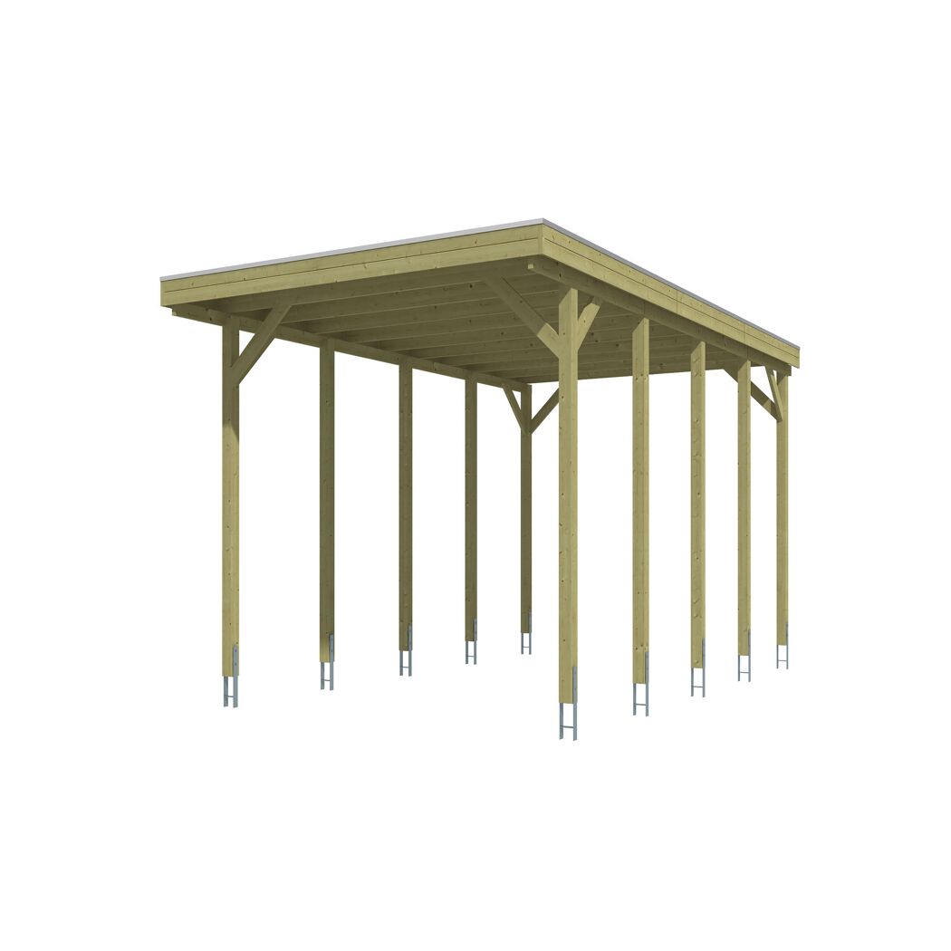 Caravan-Carport 'Friesland' grün imprägniert 402 x 708 cm, mit Stahl-Dachplatten