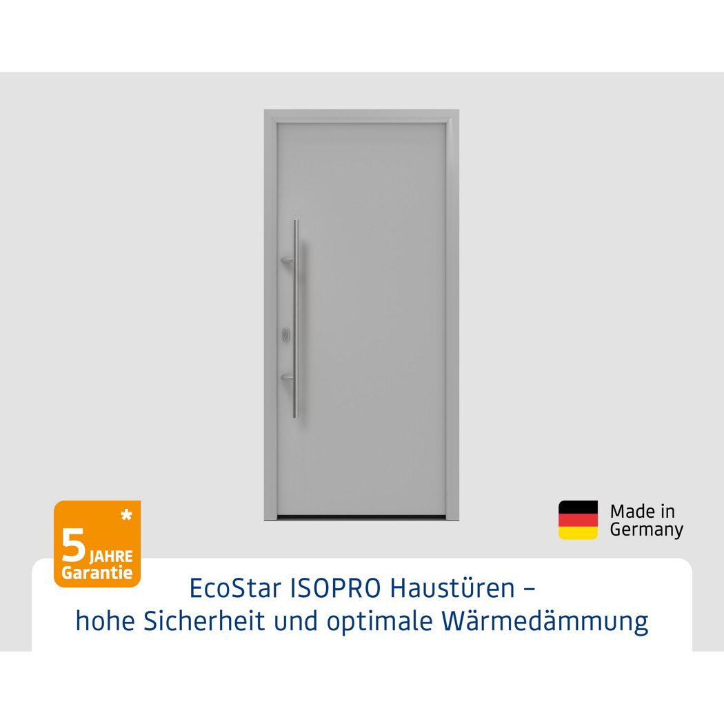 Alu-Stahlhaustür 'ISOPRO IP 010' ral 9006 weißaluminium links 110 x 210 cm