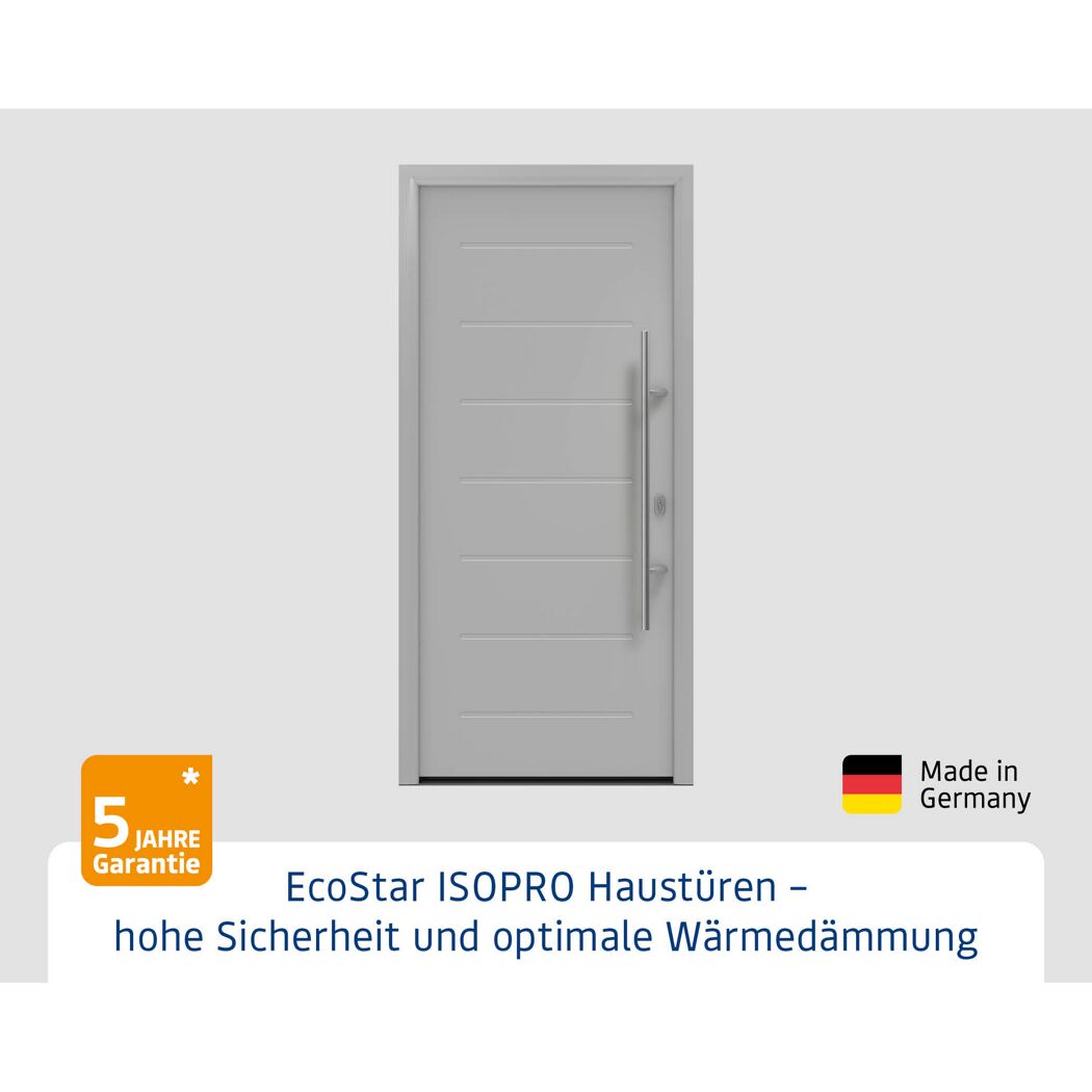Alu-Stahlhaustür 'ISOPRO IP 015' ral 9006 weißaluminium rechts 110 x 210 cm