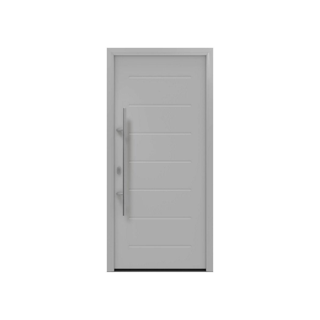 Alu-Stahlhaustür 'ISOPRO IP 010' ral 9006 weißaluminium links 110 x 210 cm