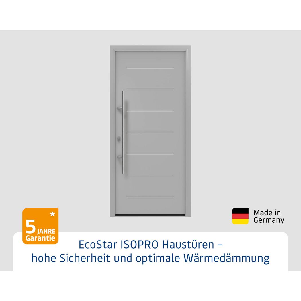 Alu-Stahlhaustür 'ISOPRO IP 010' ral 9006 weißaluminium links 110 x 210 cm