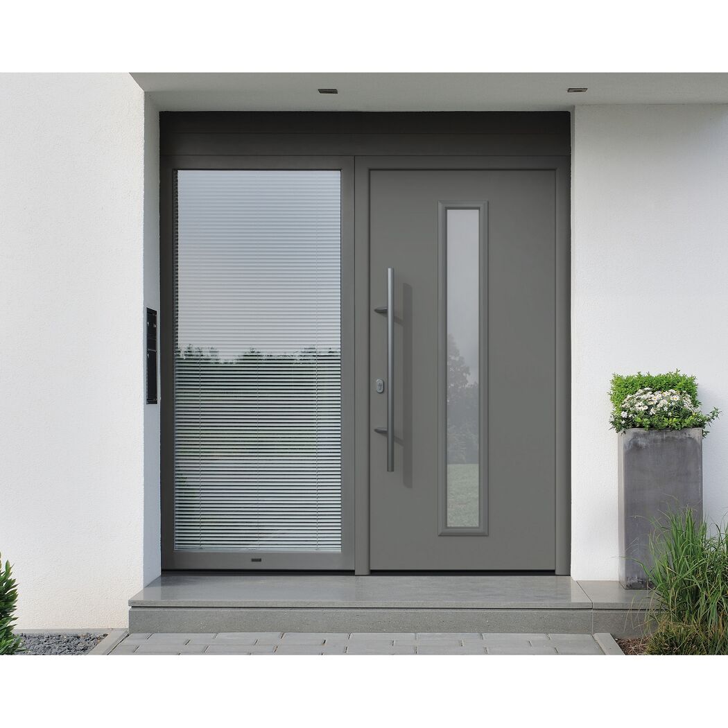 Alu-Stahlhaustür 'ISOPRO IP 020S' graualuminium links 110 x 210 cm