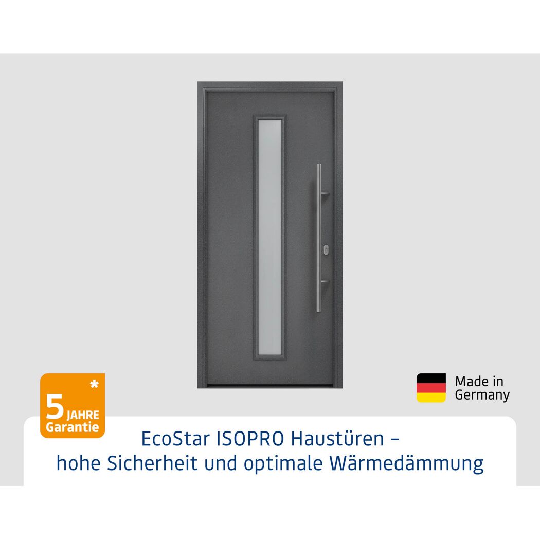 Alu-Stahlhaustür 'ISOPRO IP 020S' anthrazit metallic rechts 110 x 210 cm