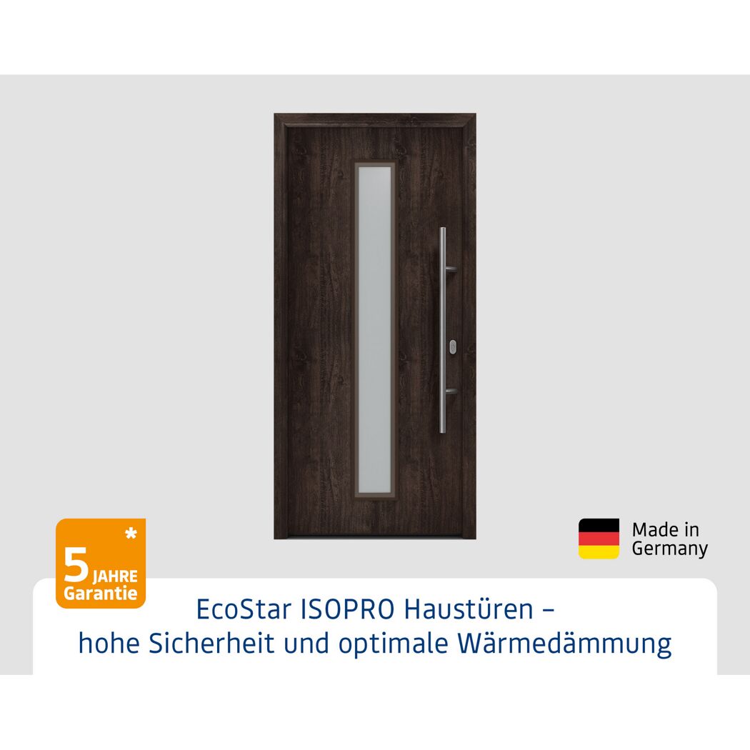Alu-Stahlhaustür 'ISOPRO IP 020S' Night Oak rechts 110 x 210 cm