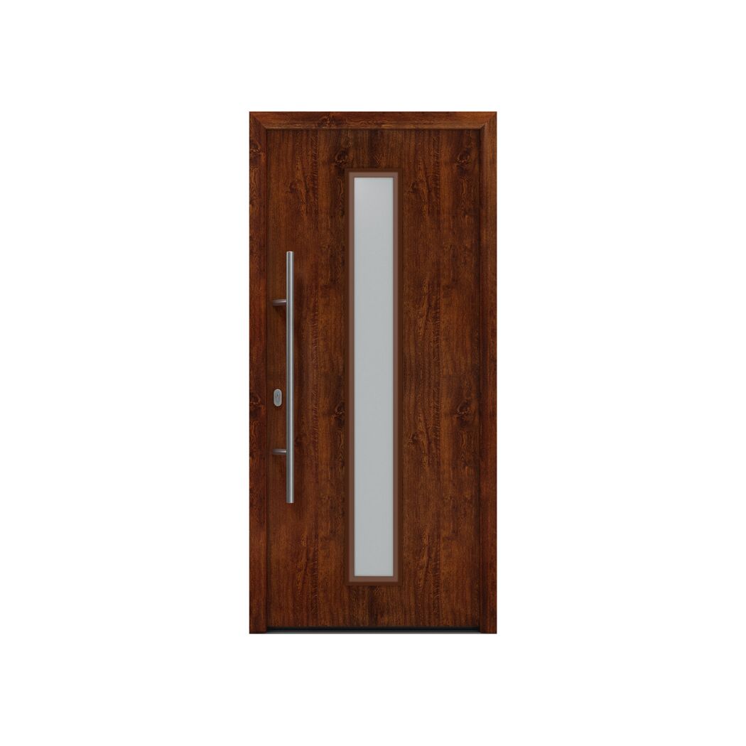 Alu-Stahlhaustür 'ISOPRO IP 700S' eichefarben dunkel links 110 x 210 cm