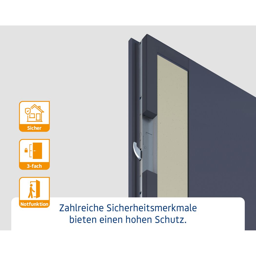 Alu-Stahlhaustür 'ISOPRO IP 410S' ral 9006 weißaluminium rechts 110 x 210 cm