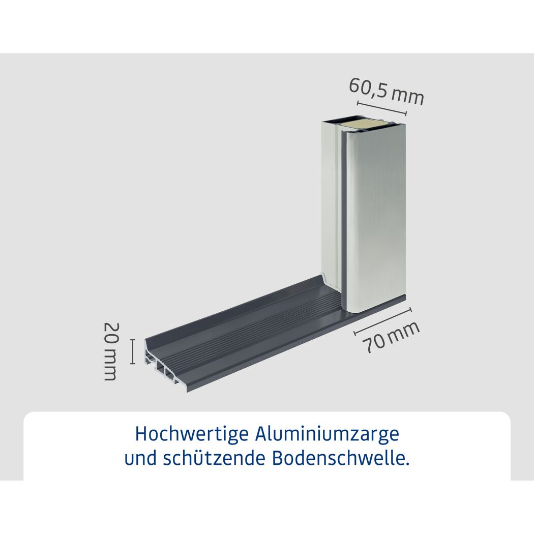 Alu-Stahlhaustür 'ISOPRO IP 410S' ral 9006 weißaluminium rechts 110 x 210 cm