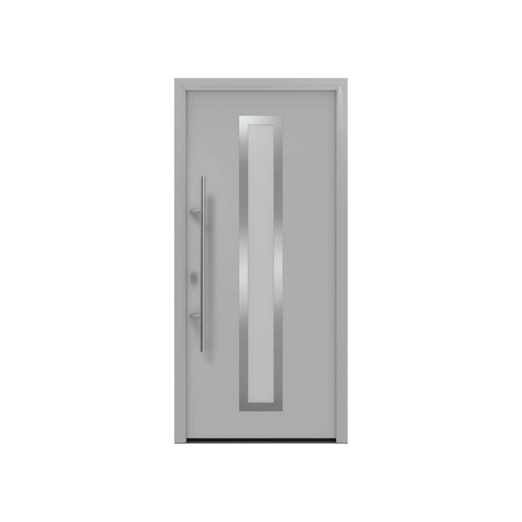 Alu-Stahlhaustür 'ISOPRO IP 700S' ral 9006 weißaluminium links 110 x 210 cm