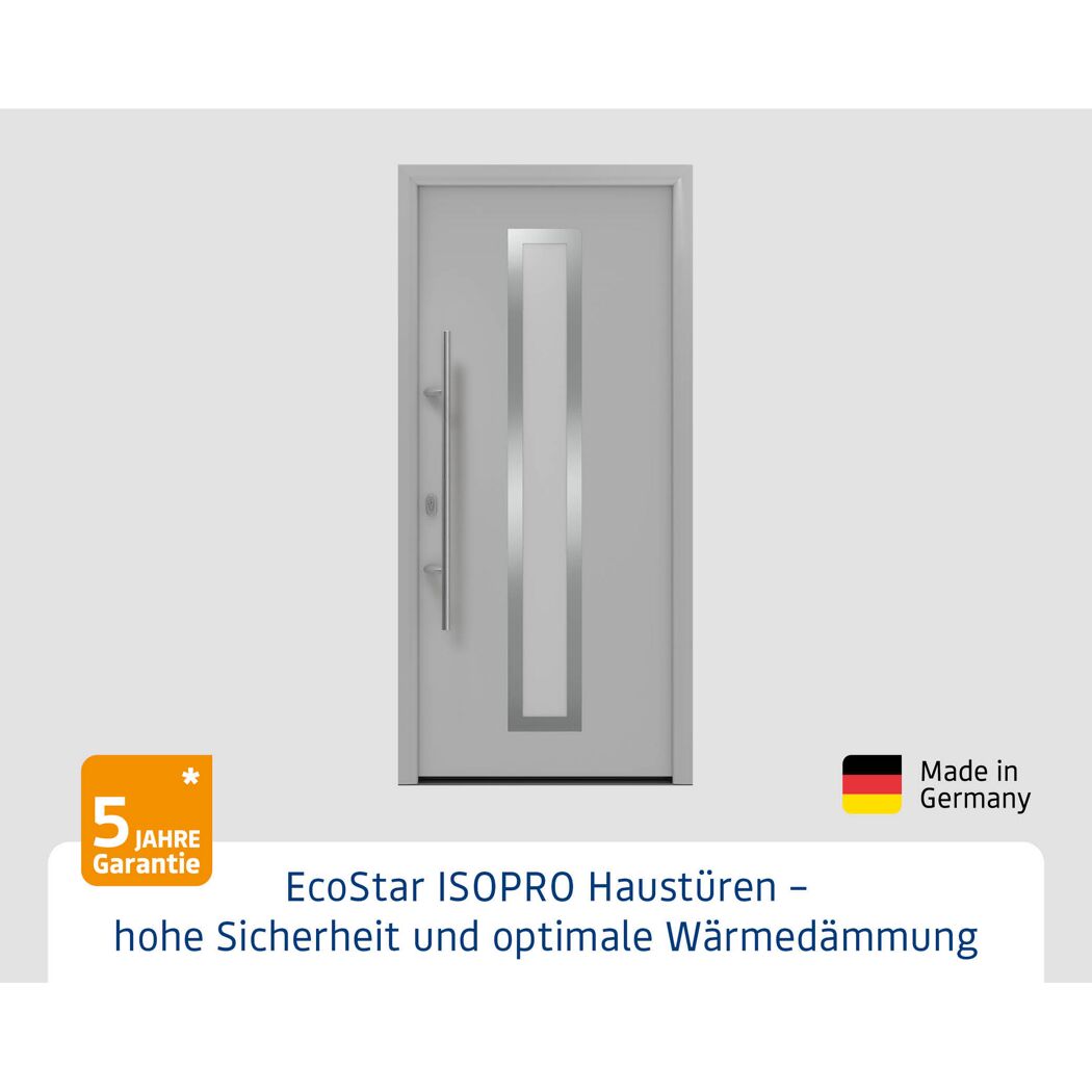 Alu-Stahlhaustür 'ISOPRO IP 700S' ral 9006 weißaluminium links 110 x 210 cm