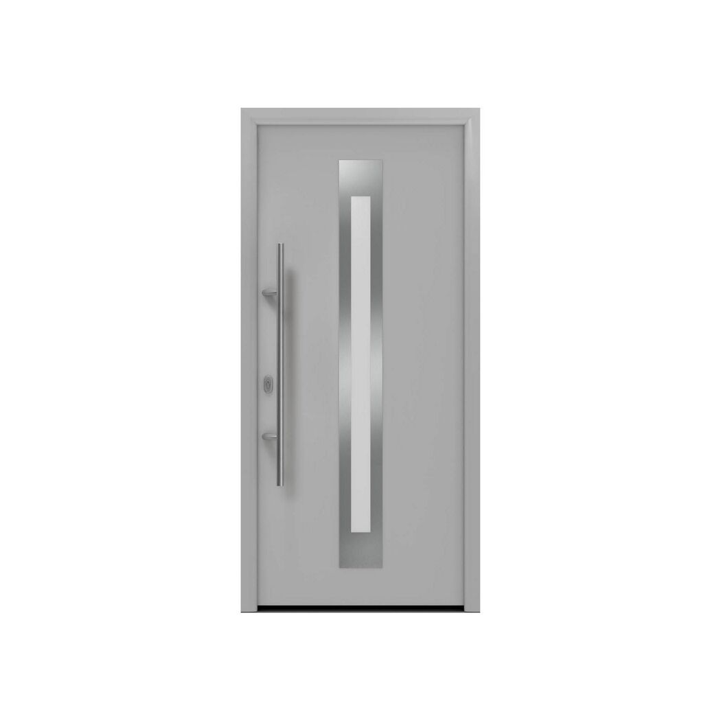 Alu-Stahlhaustür 'ISOPRO IP 770S' ral 9006 weißaluminium links 110 x 210 cm