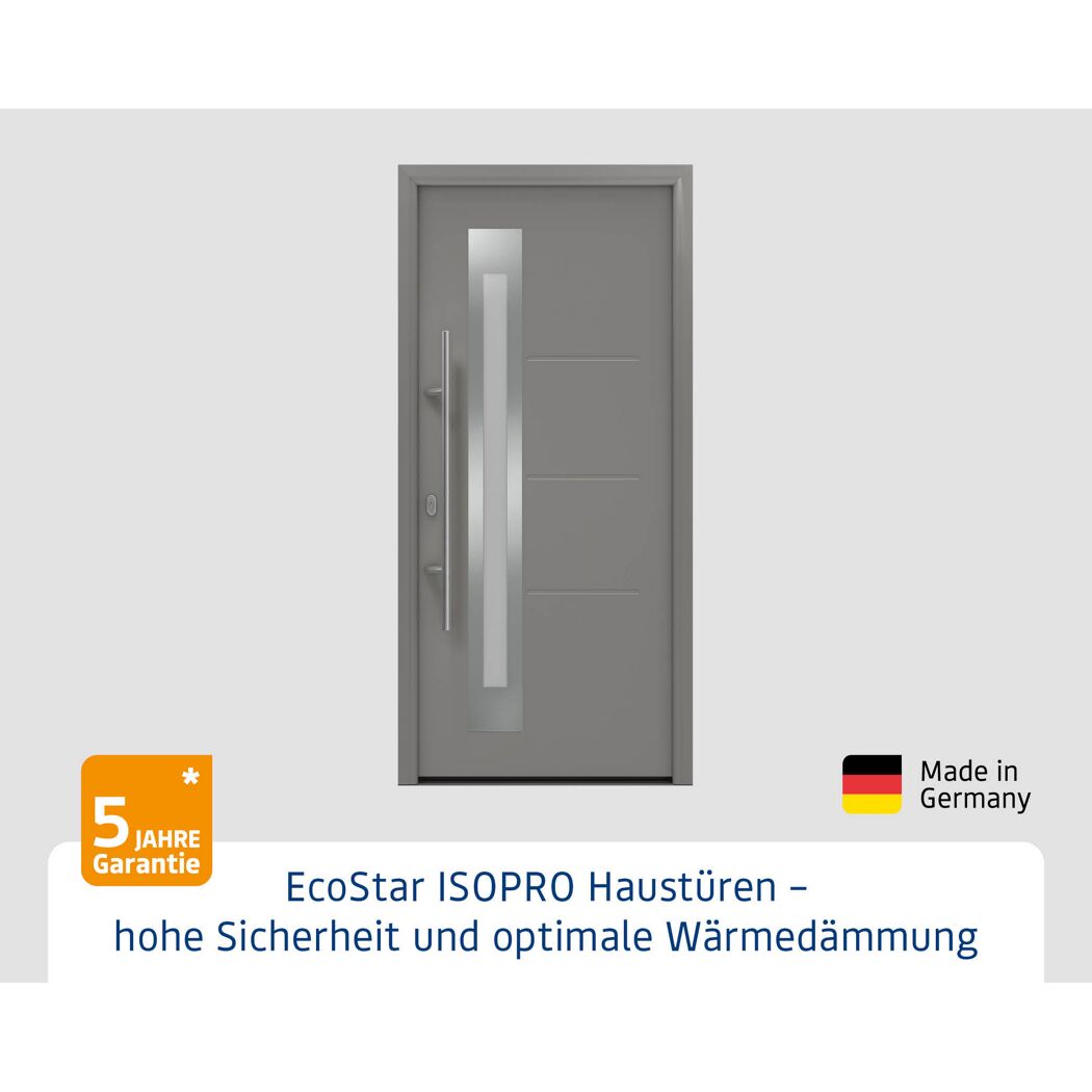 Alu-Stahlhaustür 'ISOPRO IP 780S' graualuminium links 110 x 210 cm