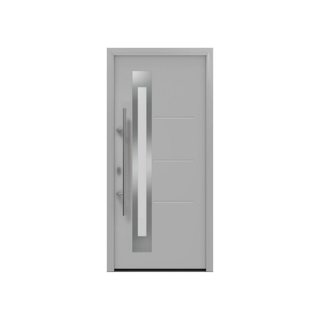 Alu-Stahlhaustür 'ISOPRO IP 780S' ral 9006 weißaluminium links 110 x 210 cm
