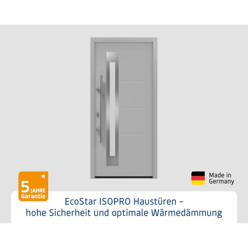 Alu-Stahlhaustür 'ISOPRO IP 780S' ral 9006 weißaluminium links 110 x 210 cm