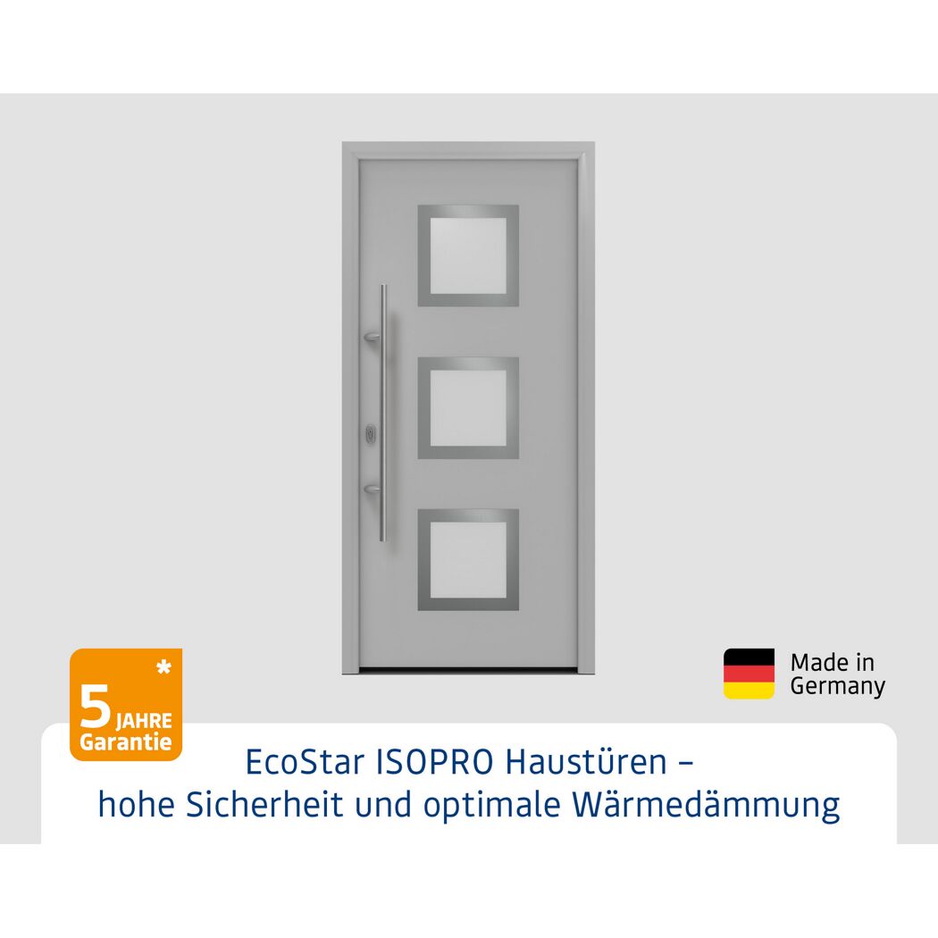Alu-Stahlhaustür 'ISOPRO IP 810S' ral 9006 weißaluminium links 110 x 210 cm