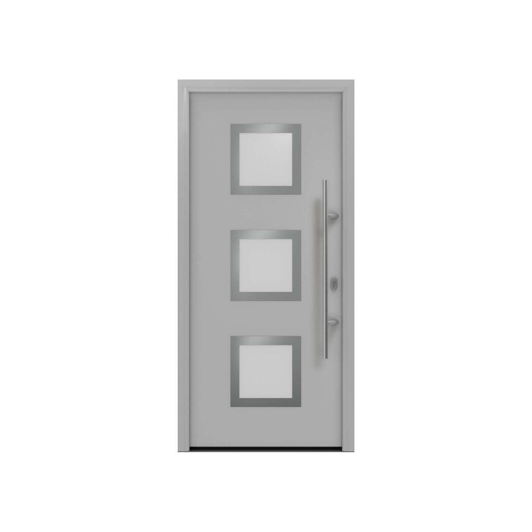 Alu-Stahlhaustür 'ISOPRO IP 810S' ral 9006 weißaluminium rechts 110 x 210 cm