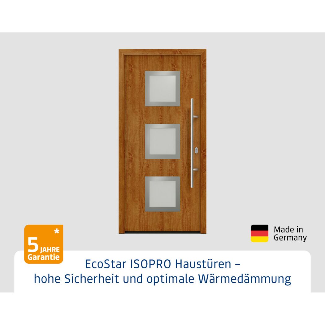Alu-Stahlhaustür 'ISOPRO IP 810S' Golden Oak rechts 110 x 210 cm
