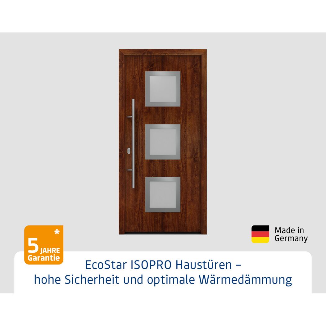 Alu-Stahlhaustür 'ISOPRO IP 810S' eichefarben dunkel links 110 x 210 cm