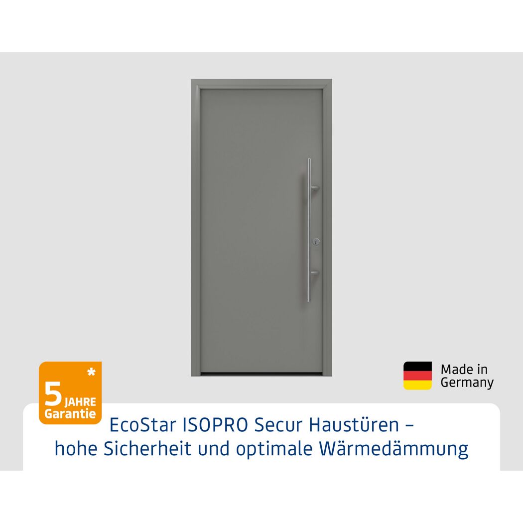 Alu-Stahlhaustür 'ISOPRO Secur IPS 010' graualuminium rechts 110 x 210 cm