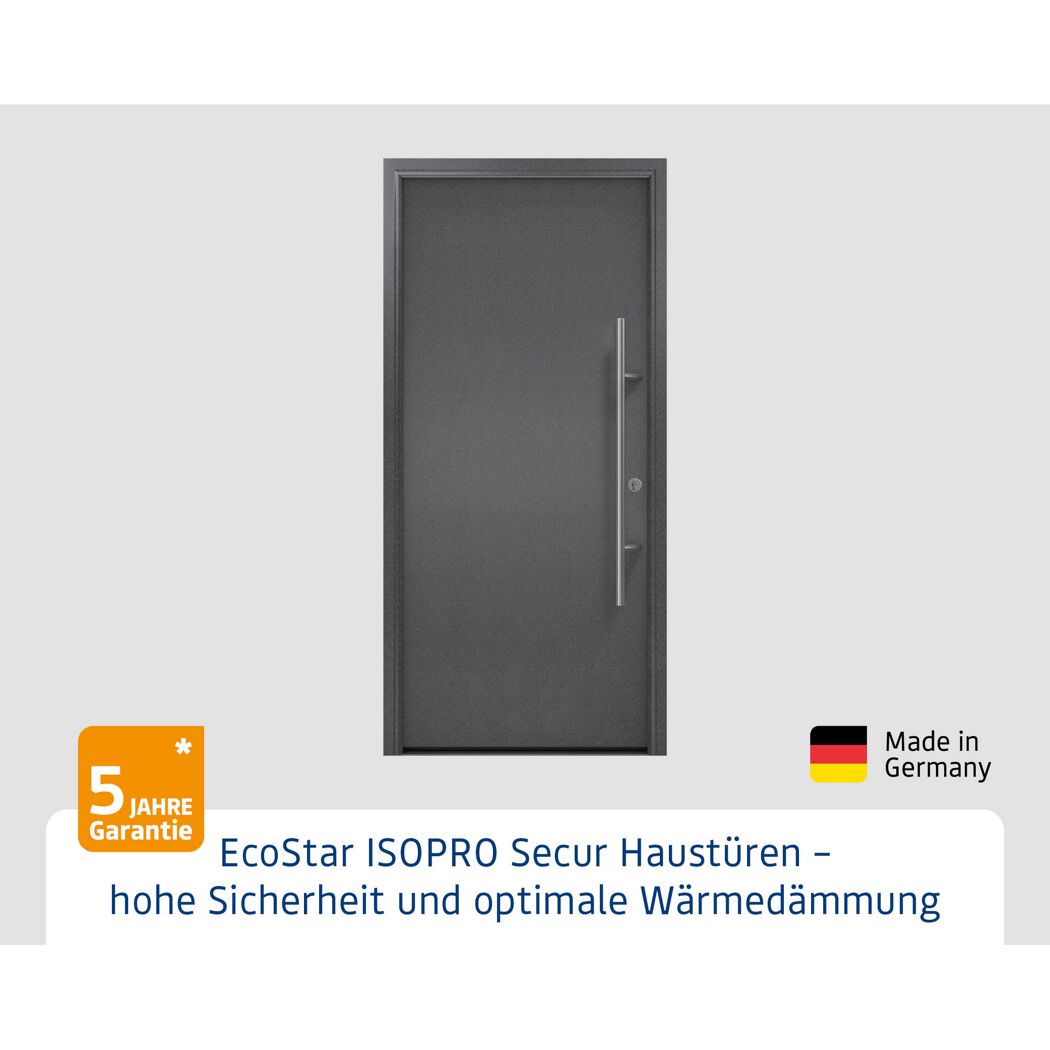 Alu-Stahlhaustür 'ISOPRO Secur IPS 010' anthrazit metallic rechts 110 x 210 cm