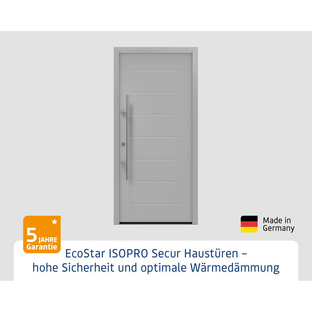 Alu-Stahlhaustür 'ISOPRO Secur IPS 015' ral 9006 weißaluminium links 110 x 210 cm
