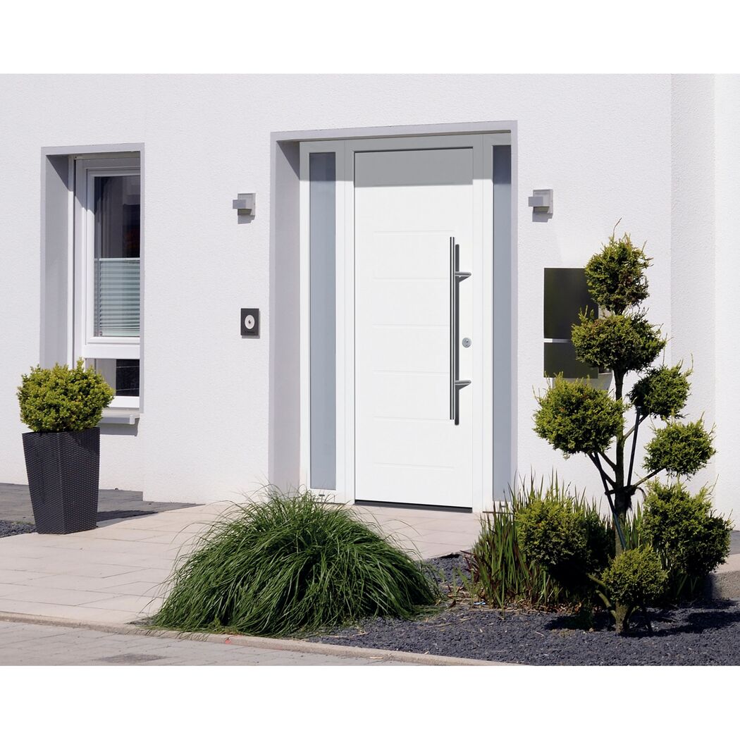 Alu-Stahlhaustür 'ISOPRO Secur IPS 015' verkehrsweiß rechts 110 x 210 cm