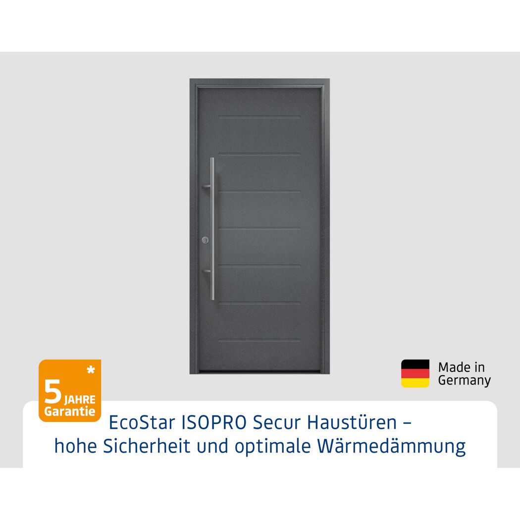 Alu-Stahlhaustür 'ISOPRO Secur IPS 015' anthrazit metallic links 110 x 210 cm