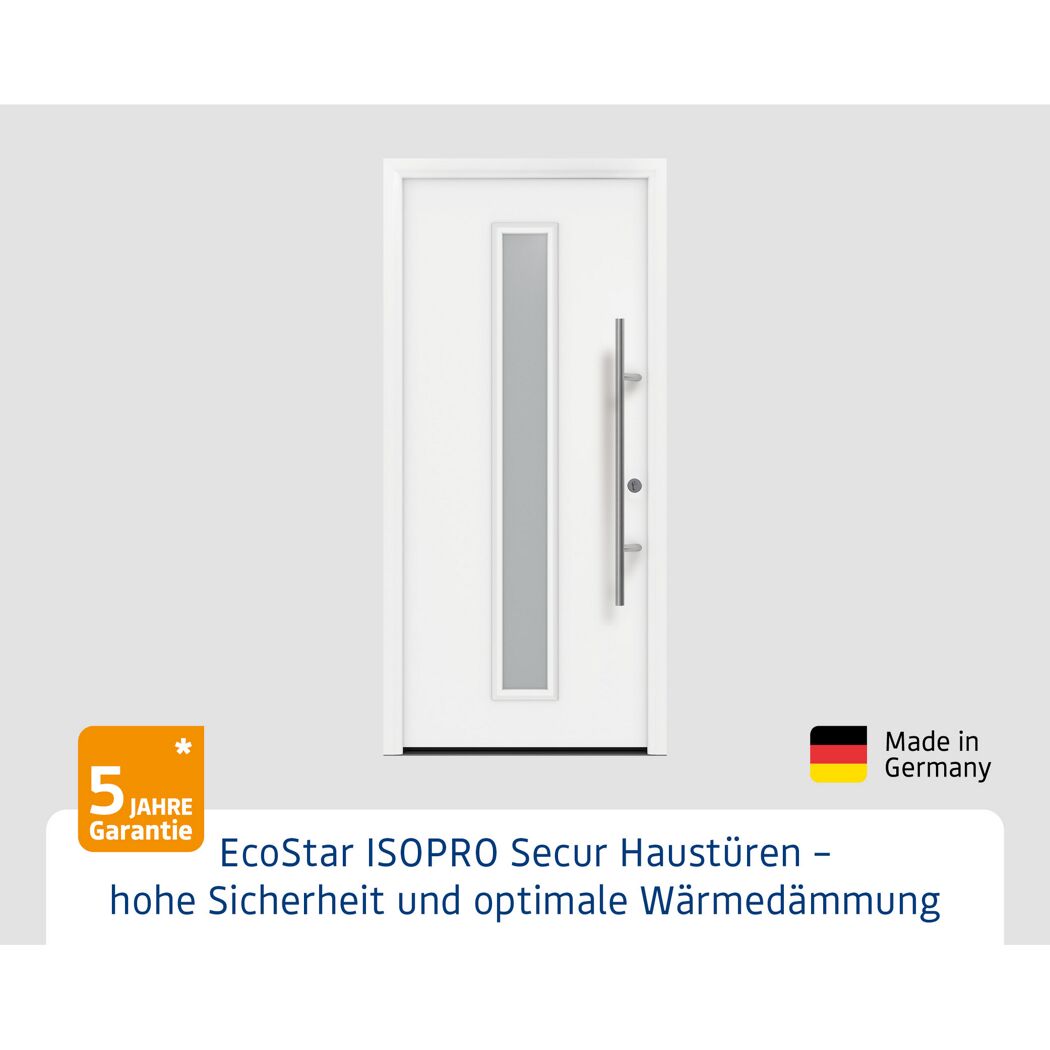 Alu-Stahlhaustür 'ISOPRO Secur IPS 015' verkehrsweiß rechts 110 x 210 cm