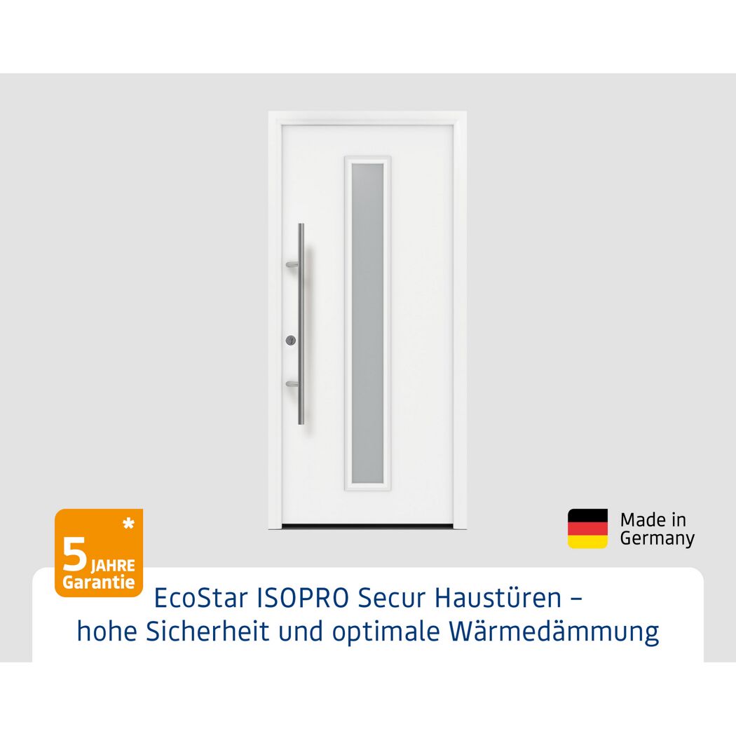 Alu-Stahlhaustür 'ISOPRO Secur IPS 020S' verkehrsweiß links 110 x 210 cm