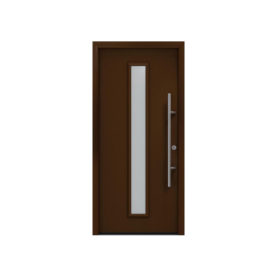 Alu-Stahlhaustür 'ISOPRO Secur IPS 020S' terrabraun rechts 110 x 210 cm