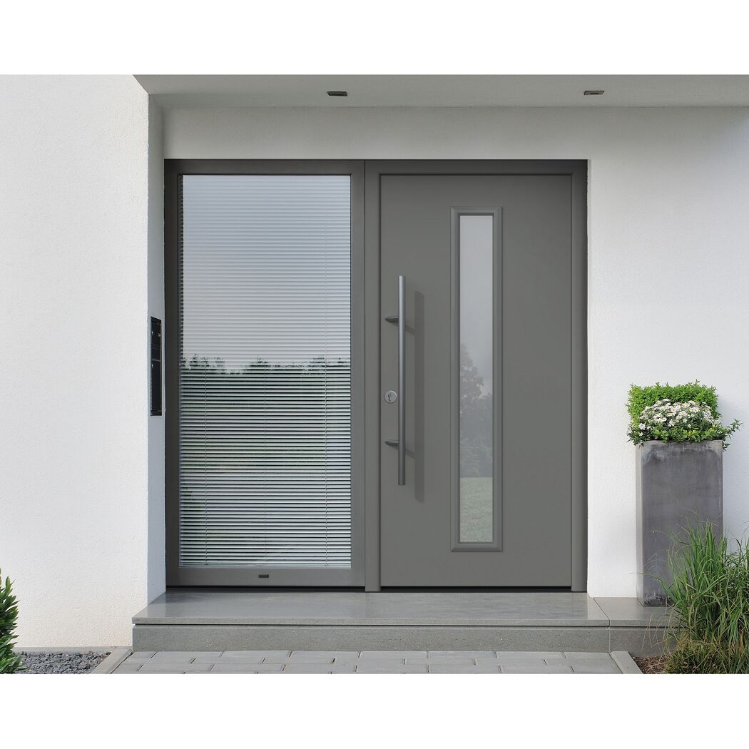 Alu-Stahlhaustür 'ISOPRO Secur IPS 020S' graualuminium links 110 x 210 cm