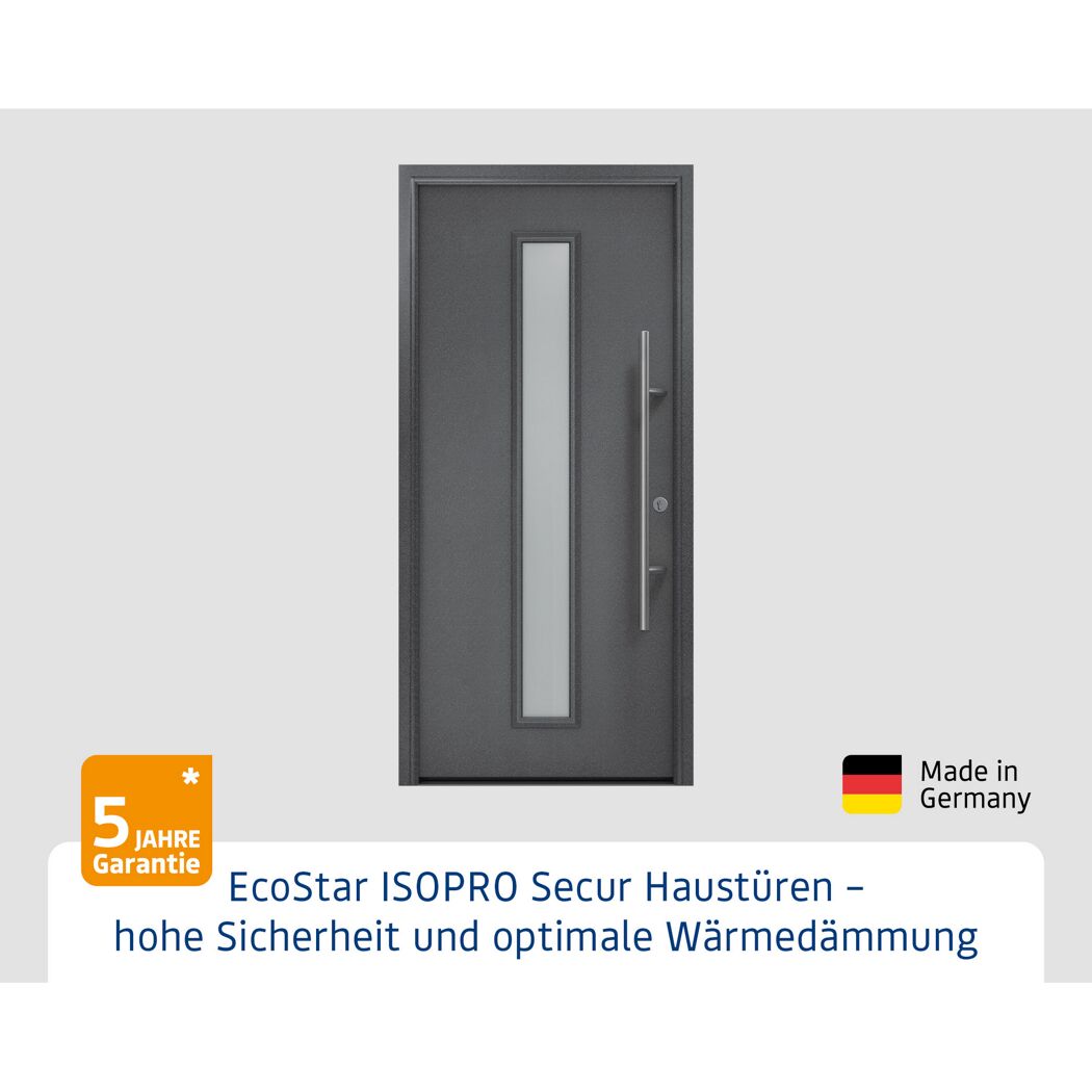 Alu-Stahlhaustür 'ISOPRO Secur IPS 020S' anthrazit metallic rechts 110 x 210 cm