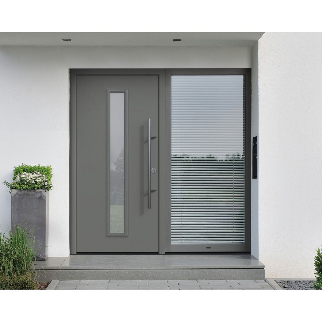 Alu-Stahlhaustür 'ISOPRO Secur IPS 020S' graualuminium rechts 110 x 210 cm