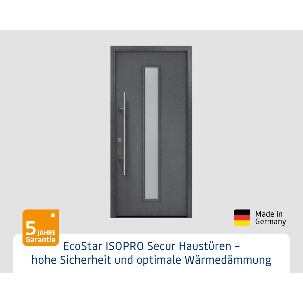 Alu-Stahlhaustür 'ISOPRO Secur IPS 020S' anthrazit metallic links 110 x 210 cm