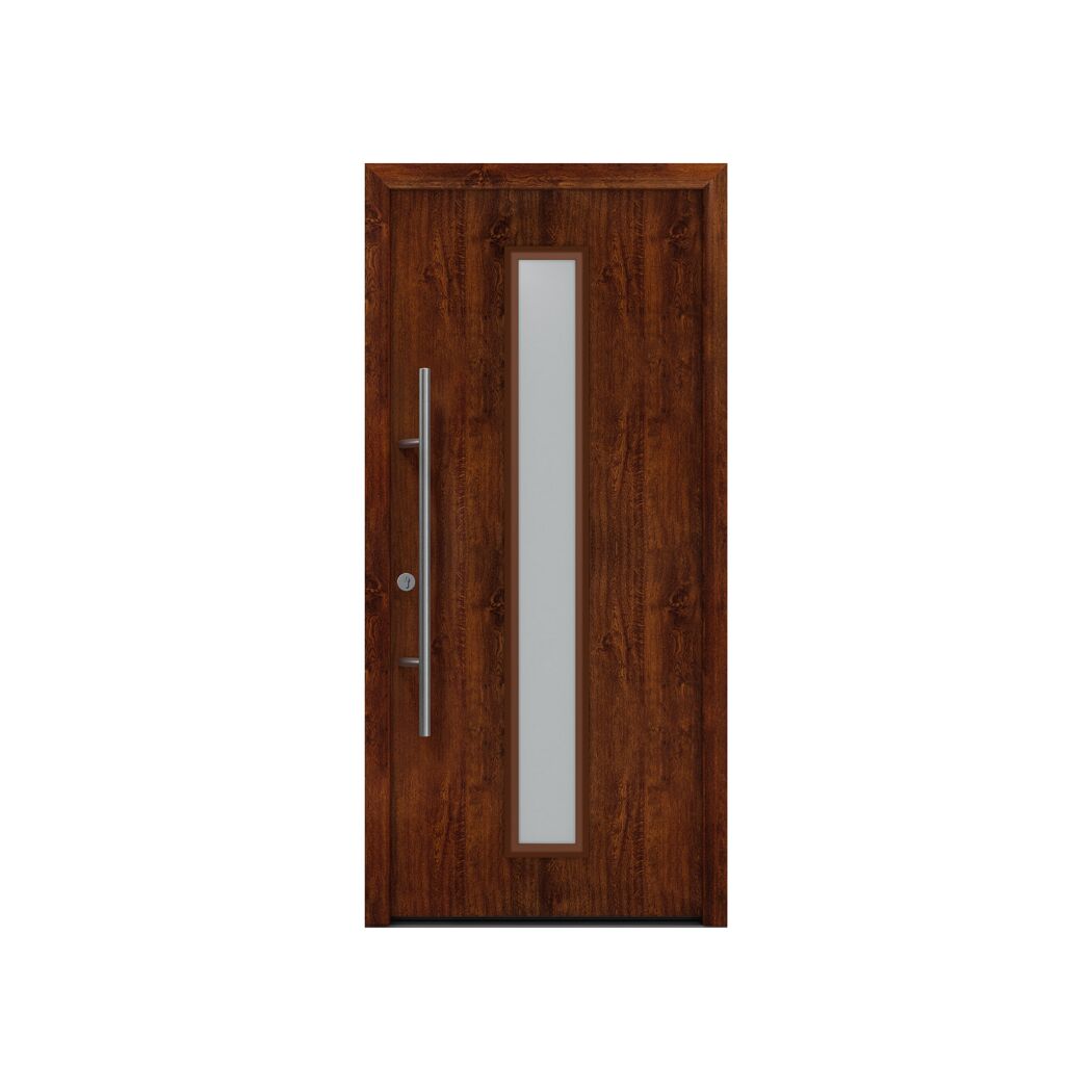 Alu-Stahlhaustür 'ISOPRO Secur IPS 020S' eichefarben dunkel links 110 x 210 cm